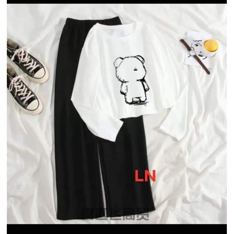 Sét áo gấu quay lưng tay dài + quần ống rộng xuông TH6