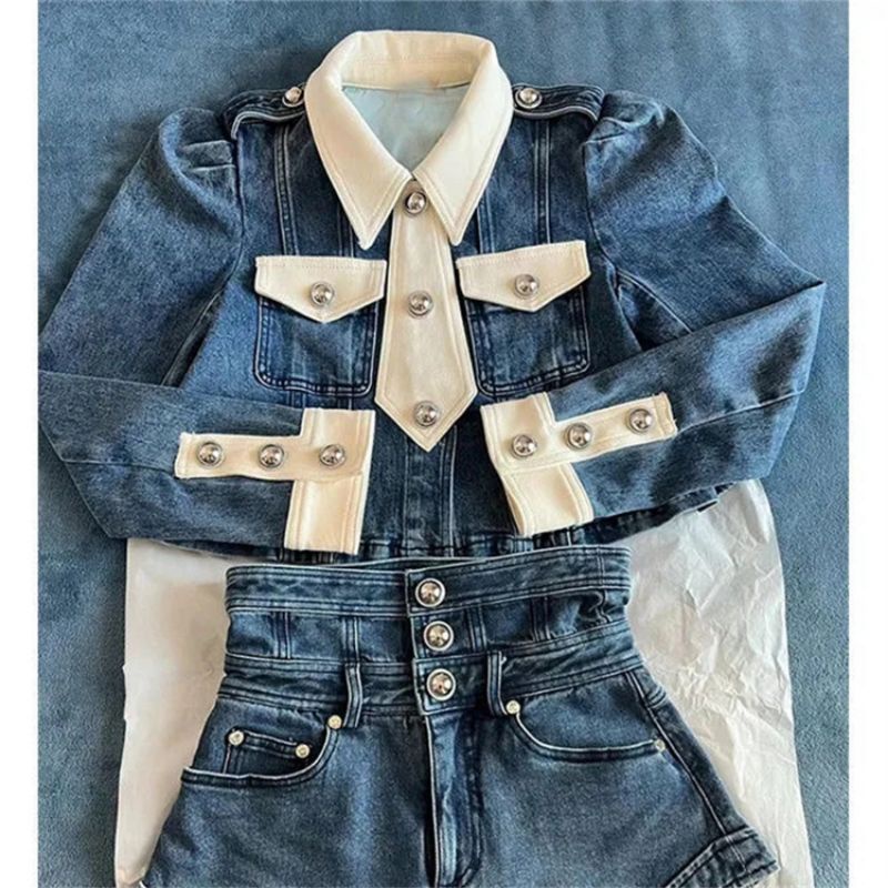 ẢNH THẬT Set Jeans denim Cúc Tịnh Y Sơ Mi Jeans Kèm Quần Short