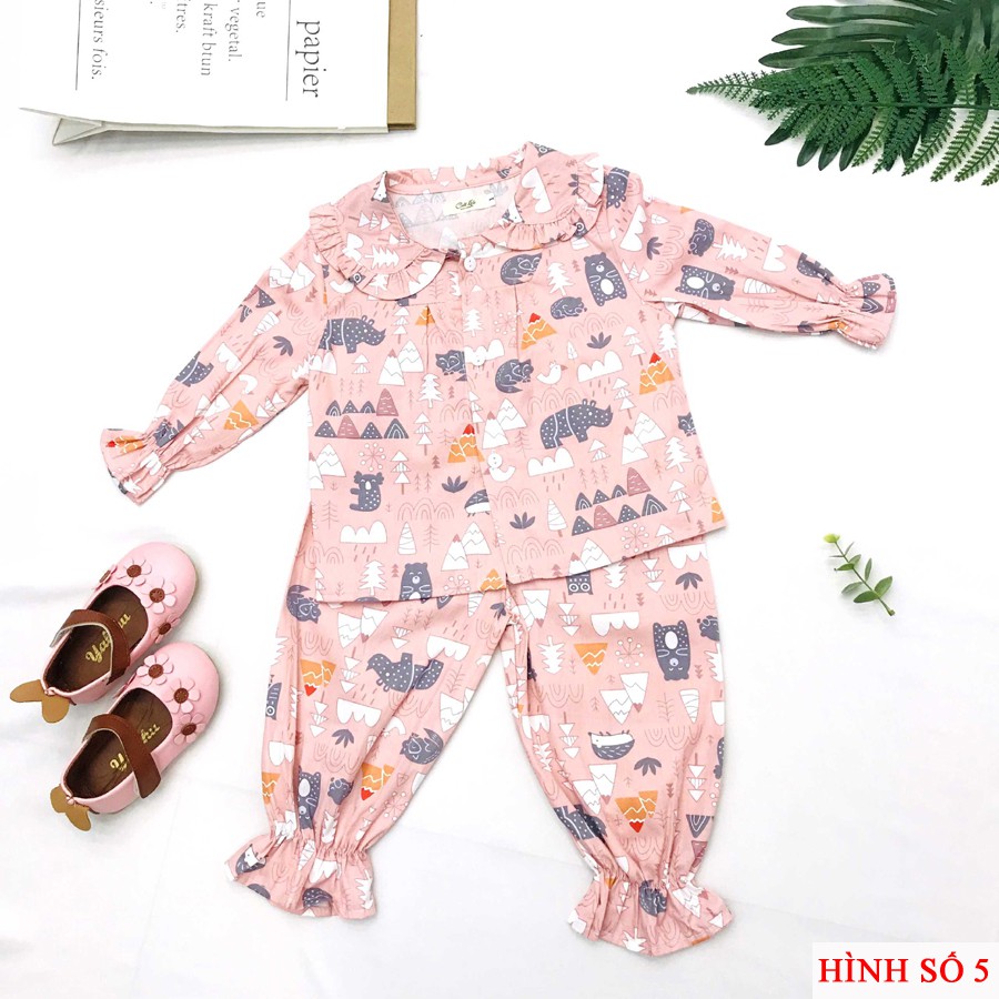 Bộ pijama dài tay cổ bèo in hình cho bé