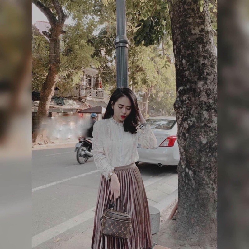 Chân váy NHUNG lưới xếp ly mặc 2 mặt