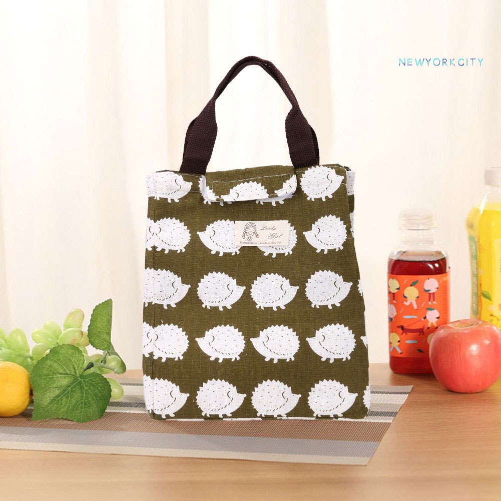 Túi Vải Canvas Giữ Nhiệt Đựng Đồ Ăn Trưa Hình Nhím/Gấu/Gấu Dễ Thương