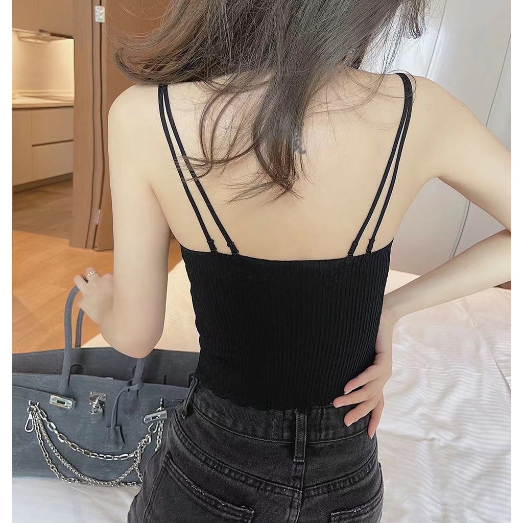 Áo Lửng Hai Dây Hở Lưng Có Miếng Đệm Ngực Chất Liệu Cotton Thời Trang Mùa Hè Quyến Rũ Cho Nữ