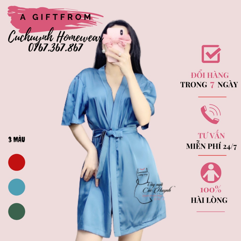 Áo ngủ choàng [TAY NGẮN] Áo choàng cộc tay AC0003 cao cấp kèm dây đai, chất vải mềm mại, mát lạnh, freesize từ 40-65kg