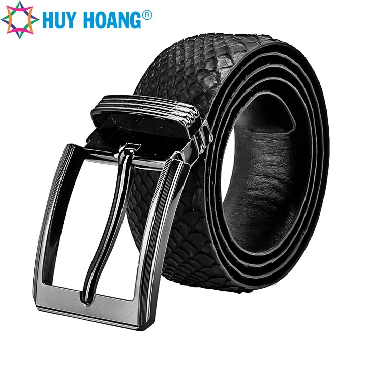 Dây nịt nam da trăn Huy Hoàng bản lớn đầu kim màu đen LS4317