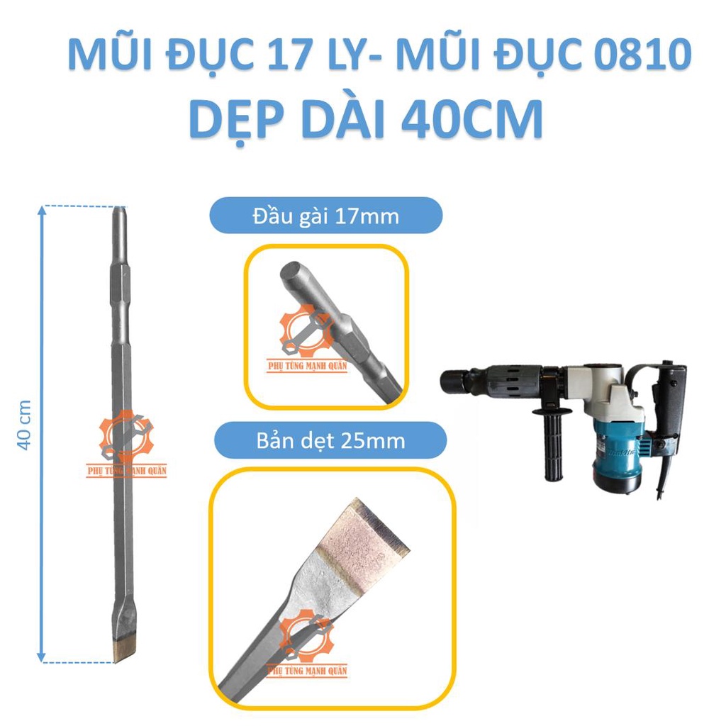Mũi đục 0810 - Mũi đục 17 ly - mũi đục bê tông nhọn và dẹt