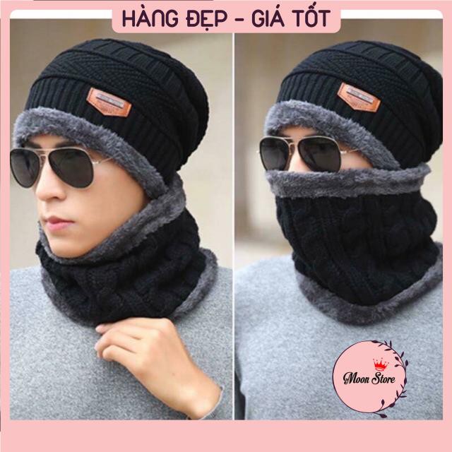 Set khăn ống + mũ len lót lông nam nữ siêu ấm mùa đông