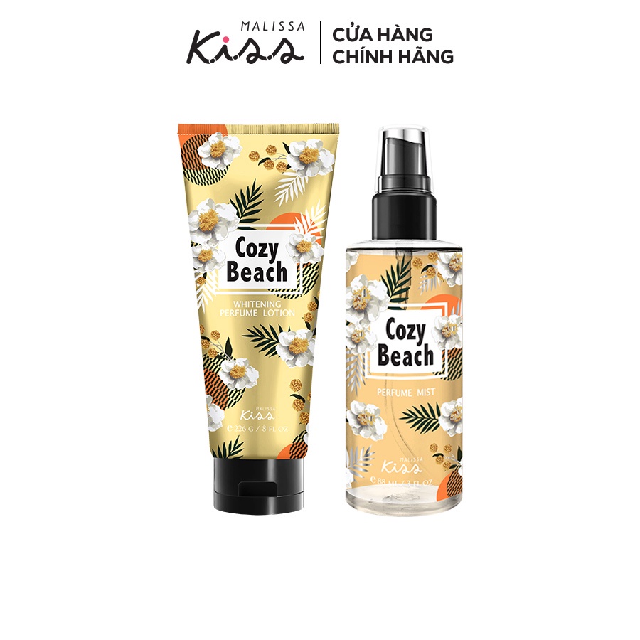 Bộ Đôi Hoàn Hảo Malissa Kiss Body Lotion 226g &amp; Body Mist hương Cozy Beach 88ml