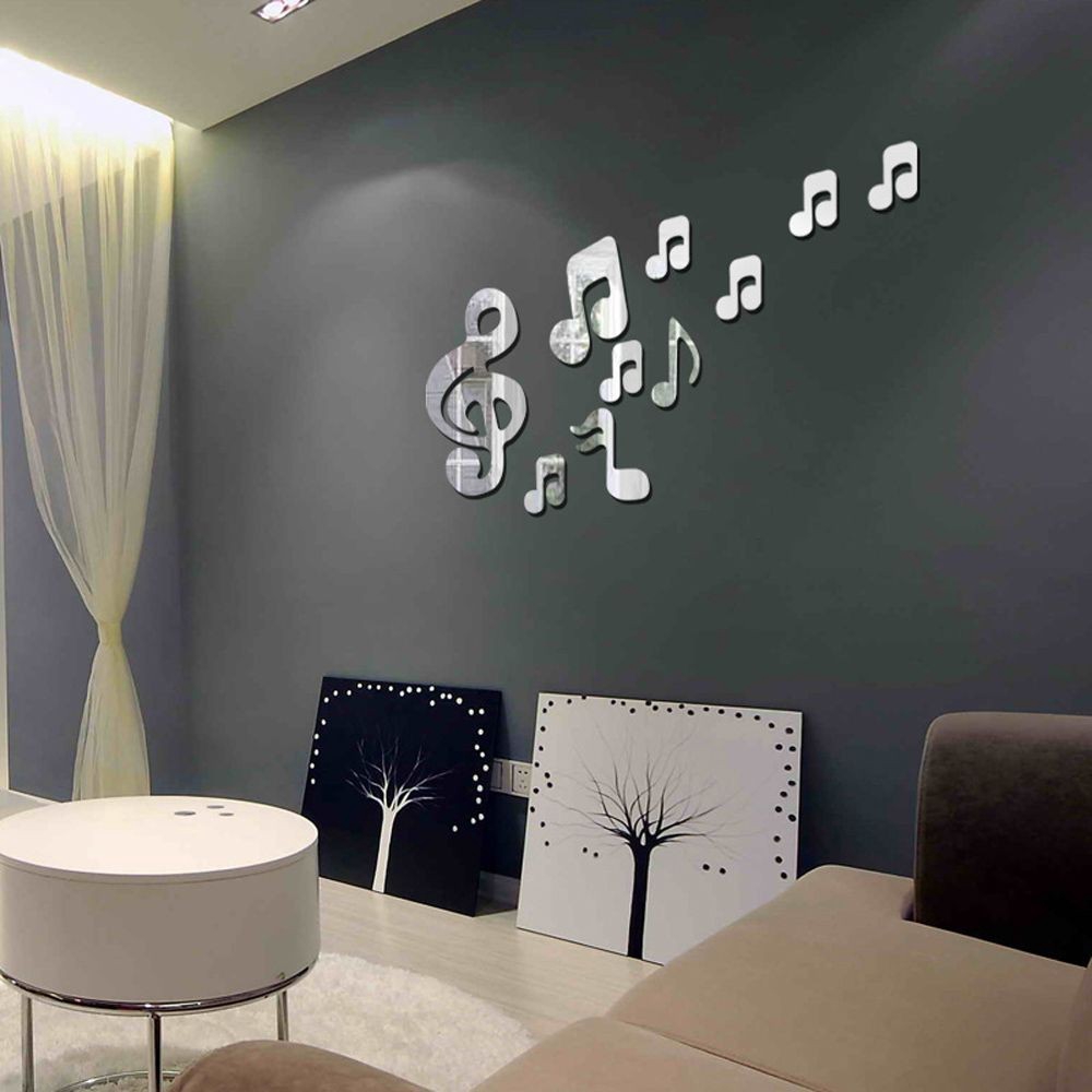 Bộ miếng dán tráng gương trang trí nội thất hình nốt nhạc xinh xắn