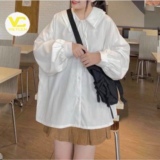 Áo sơ mi nữ trắng cổ nơ tay rộng form cánh dơi - VIETCEN
