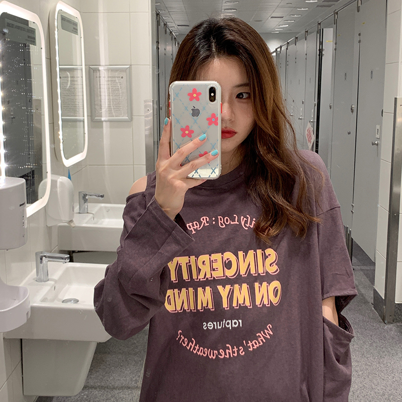 SUXI Áo Thun Tay Dài In Chữ Thời Trang Cho Nữ