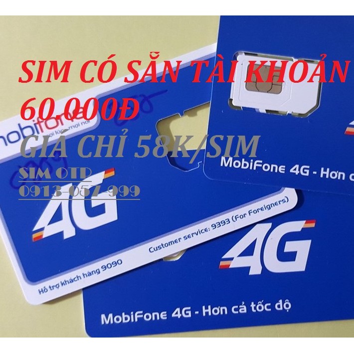 Sim mobifone tài khoản khủng có 60.000đ trong tài khoản , nghe gọi nhắn tin