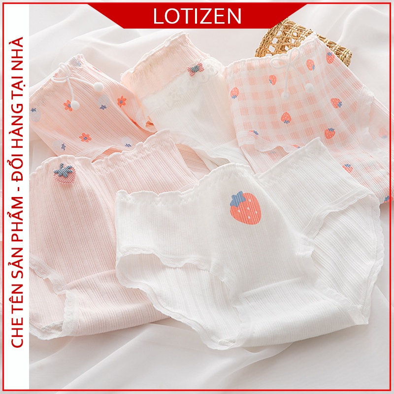 Quần lót nữ cotton gân tắm họa tiết quả dâu cute 345