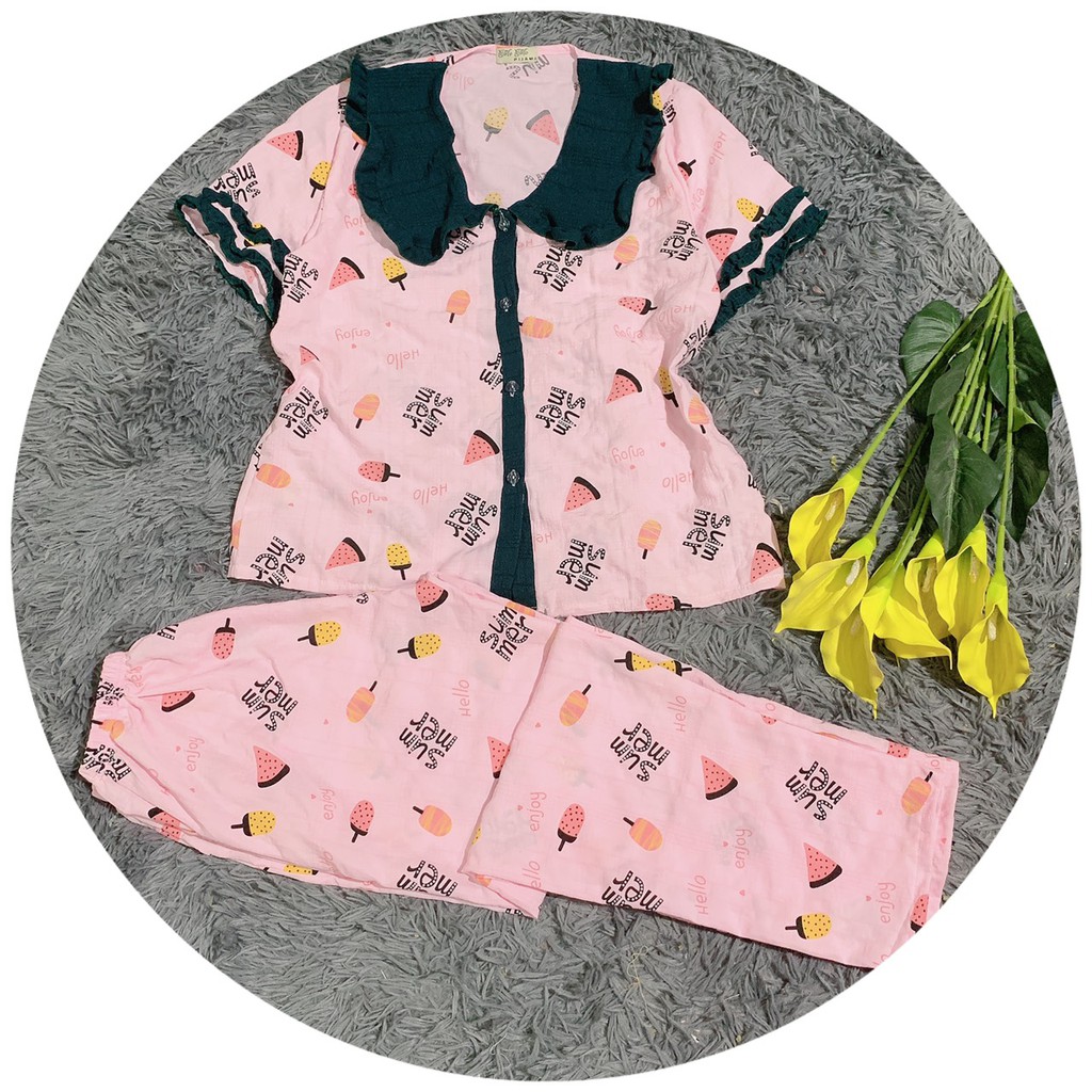 Đồ Bộ pijama Tơ Đũi Tiểu Thư In hình dễ thương - formTNQD 40-60kg