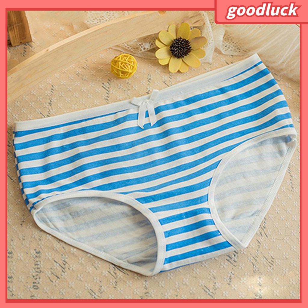 Quần Lót Cotton Kẻ Sọc Mềm Mại Đính Nơ Cho Nữ