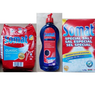 Bộ 3 sp bột rửa bát somat 1,2kg + nước làm bóng somat 750ml + muối rửa somat 1,2kg