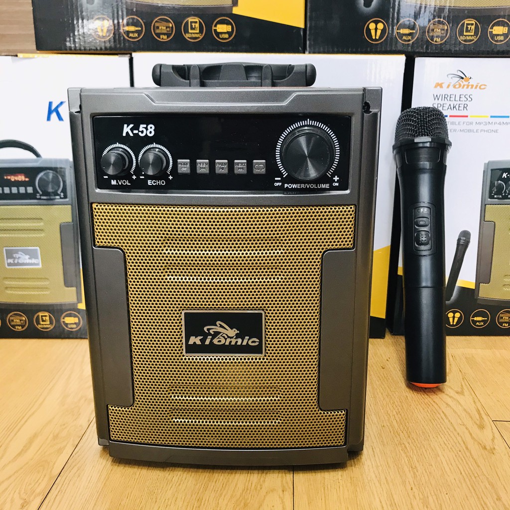 Loa bluetooth karaoke KIOMIC K58 tặng kèm 1 mic không dây hát karaoke - giao màu ngẫu nhiên