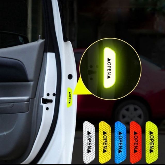 Set 4 tem dán phản quang chữ OPEN dán cửa xe ô tô