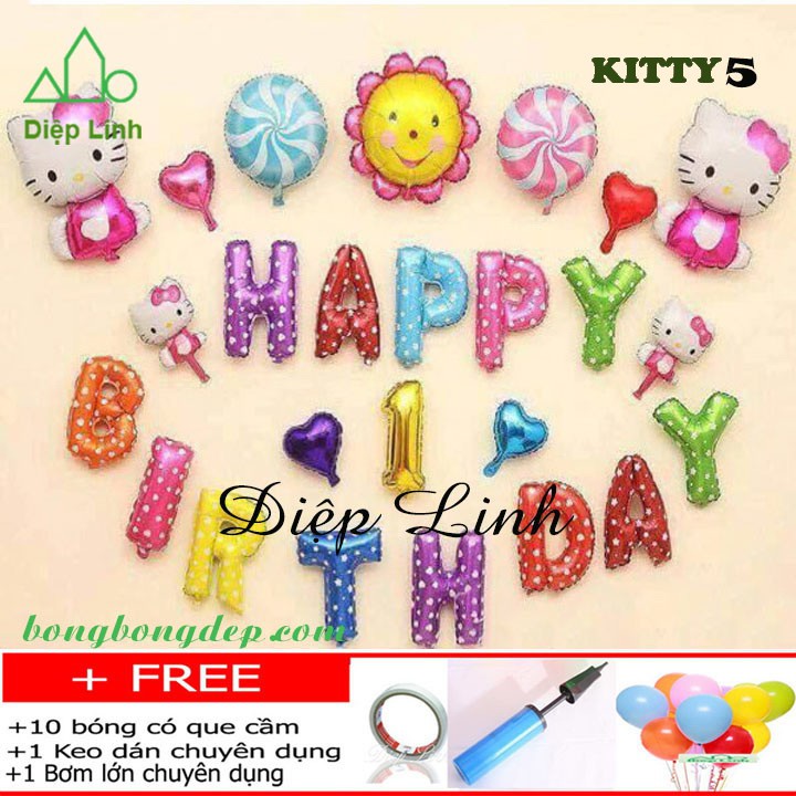Sét bóng trang trí sinh nhật Hello Kitty - Diệp Linh
