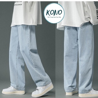 Quần jean dáng form suông rộng KONO , màu xanh nhạt quần bò baggy trơn ống rộng nam dễ phối đồ, chất jean đẹp QJX2