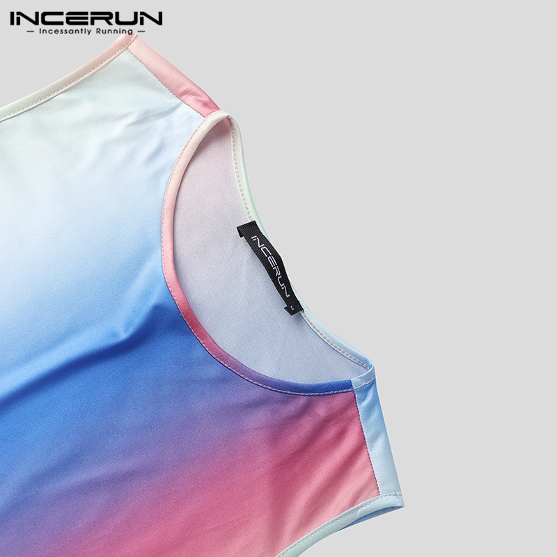 Áo ba lỗ INCERUN tua rua sát nách nhuộm màu thời trang cho nam