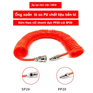 Dây hơi PU khí nén xoắn dài 3m 6m 9m 12m 15m chịu áp lực cao dẻo mềm