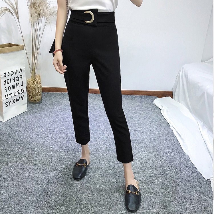<QUÁ HOT> Quần Tây Baggy Khoen Tròn Lưng Thun Đen