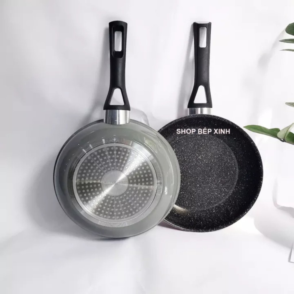 Chảo hợp kim nhôm chống dính  vân đá cao cấp  đáy từ Kims Cook.Size 20,24,26,28.Tặng 5 muỗng inox