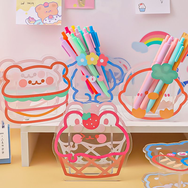 Hộp đựng bút/Ống cắm bút nhựa Acrylic kiểu dáng hoạt hình thú siêu xinh