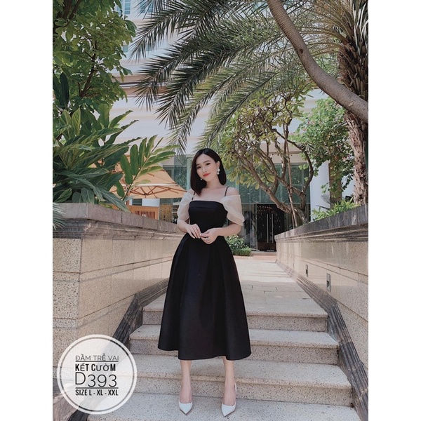 Bigsize Đầm trễ vai kết cườm D393