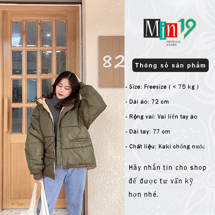 Áo phao nữ Hàn Quốc MIN19 áo khoác form rộng siêu nhẹ dáng dài chùm mông vải kaki chống nước màu vàng hồng thời trang | BigBuy360 - bigbuy360.vn