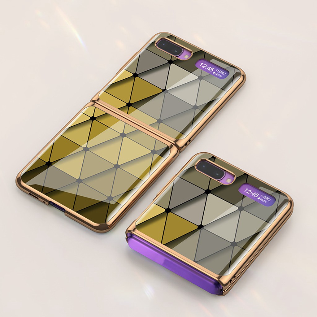 Ốp điện thoại PC mặt kính mạ điện phong cách thời trang bảo vệ cho Samsung Galaxy Z Flip