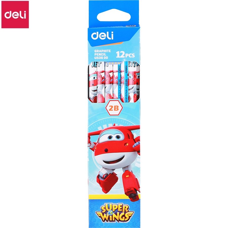 Hộp 12 cây bút chì 2B Deli U536 đội bay siêu đẳng Superwings