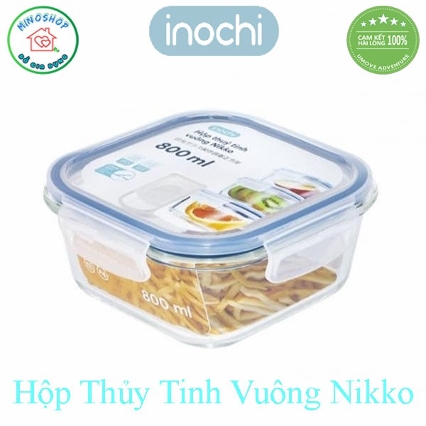 [3 Size] Hộp Đựng Thực Phẩm Thủy Tinh Vuông Nikko, Hộp Bảo Quản Thực Phẩm Vuông Inochi Cao Cấp | BigBuy360 - bigbuy360.vn