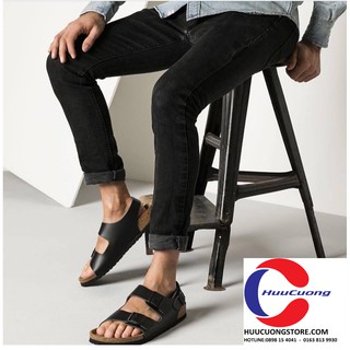 Giày 2 khóa đen đế trấu xuất khẩu