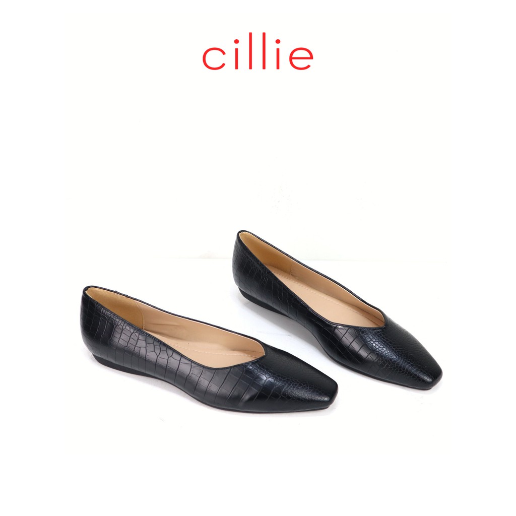 Giày búp bê nữ mũi vuông thời trang phối da rắn mới lạ đi làm đi chơi Cillie 1224