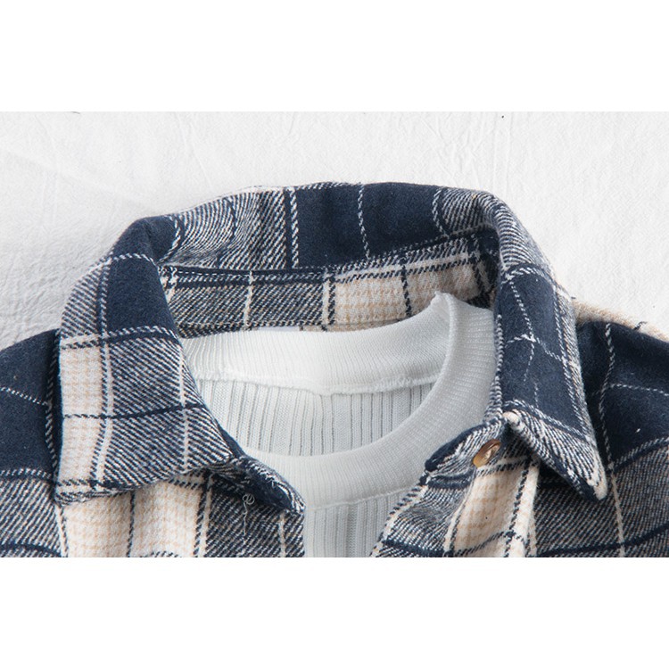 ORDER (có ảnh thật) áo sơ mi vải dạ dày (mùa lạnh) phong cách Vintage Hồng Kông kẻ caro dài tay có túi ở ngực