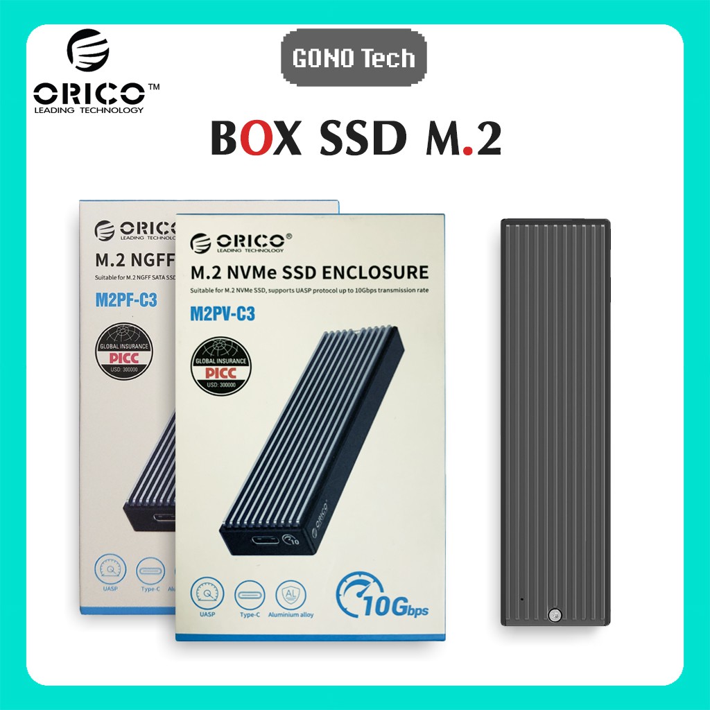Box ổ cứng SSD M2 NVMe SATA Orico M2PV M2PF M2PJM-C3 chuyển M.2 PCIe NGFF to USB Type-C Hộp đựng SSD làm ổ cứng di động