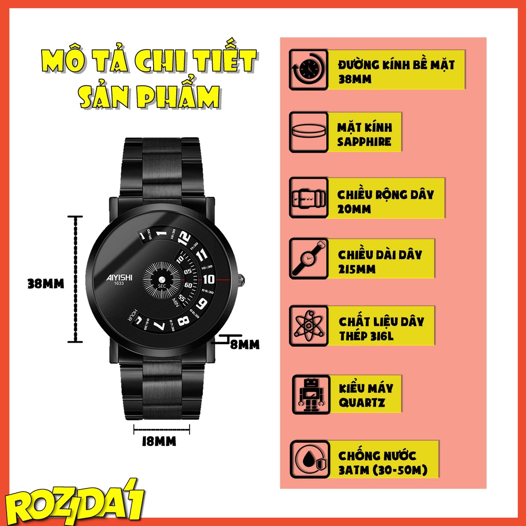 Đồng hồ nam chính hãng đẹp giá rẻ thời trang dây thép chống nước cao cấp Rozida'1 DH10 | BigBuy360 - bigbuy360.vn