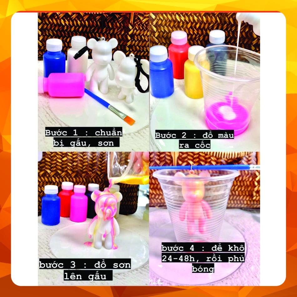 Set DIY đổ màu móc khóa gấu Bearbrick Chicken 5D phản quang phát sáng trong đêm