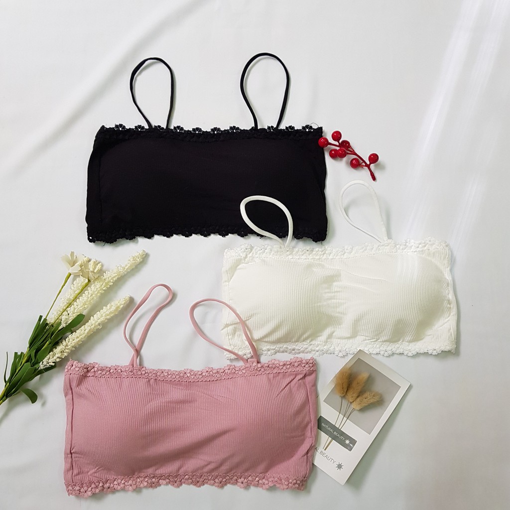 Áo Bra gân tăm viền hoa - Freesize dưới 55kg.