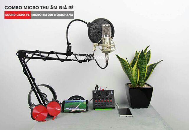 [Mã ELHACE giảm 4% đơn 300K] Combo mic BM900 và sound card V8 (Bản tiếng anh có Autotune)