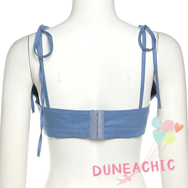 DUNEA Áo Tank Top Denim Cổ Chữ V Thắt Nơ Xinh Xắn Thời Trang Cho Nữ