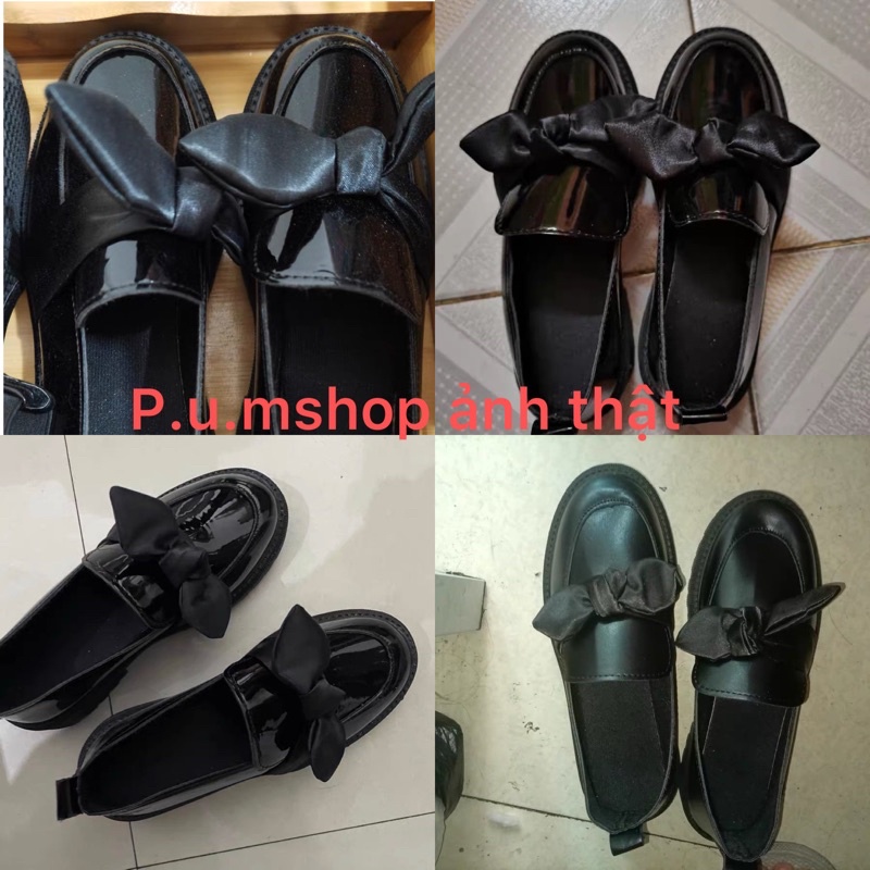 (sale sốc - xả kho) Giày đốc nữ da bóng ,da lỳ phối nơ to(sẵn)