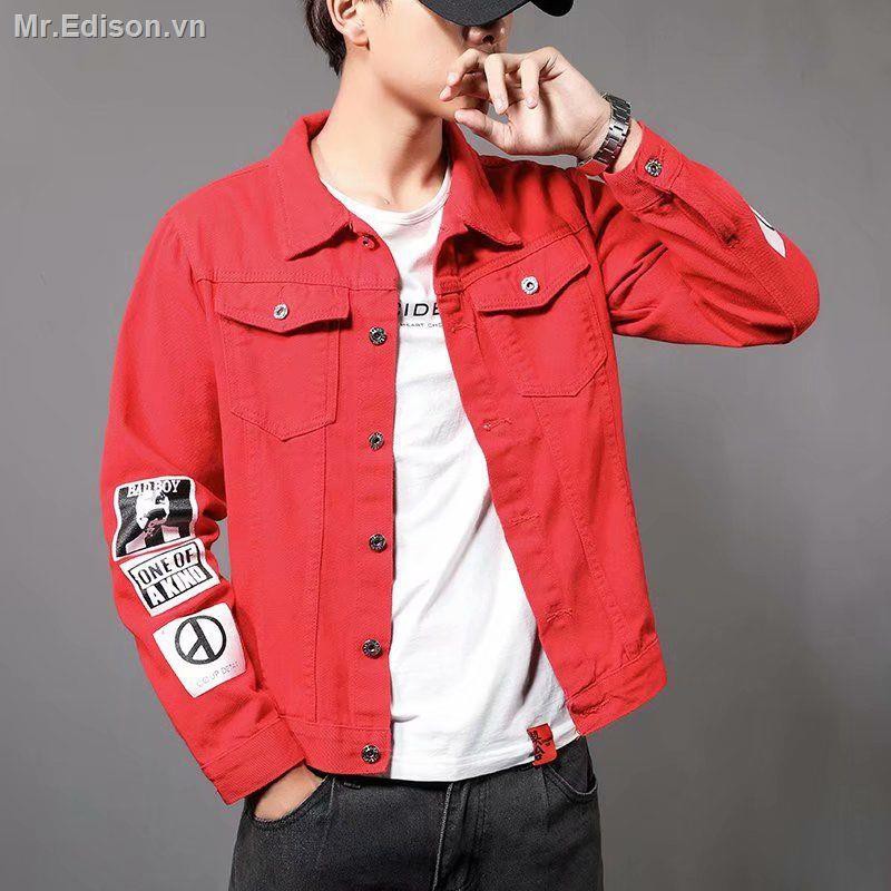 ☫♈☫Denim jacket male Korean version of the student handsome body-building trend bf Harajuku wind right Zhilong with spr