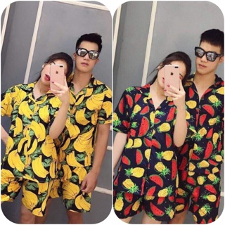 Bộ pijama hoa quả mặc nhóm lớp đi biển rất nổi bật