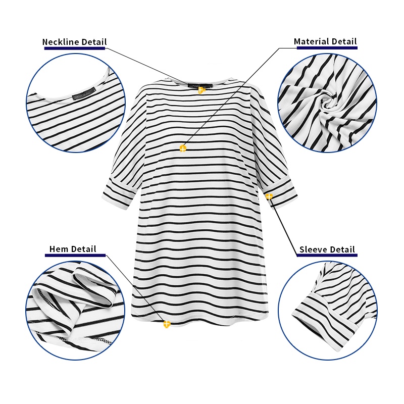Áo thun ZANZEA tay lửng 3/4 họa tiết sọc ngang thời trang cho nữ