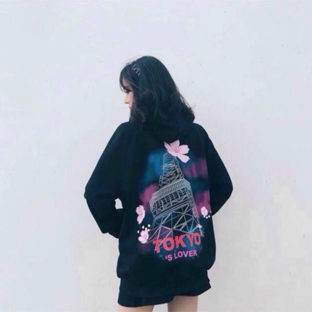 Áo khoác hoodie in chữ tokyo love form rộng unisex, nỉ dày dặn trẻ trung dành cho nam nữ sweater