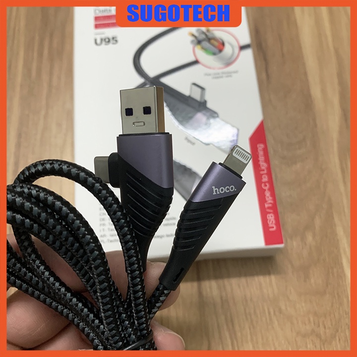 Cáp sạc nhanh Hoco U95 chính hãng 2 in 1 USB và Type ra Lightning cho Iphone/Ipad