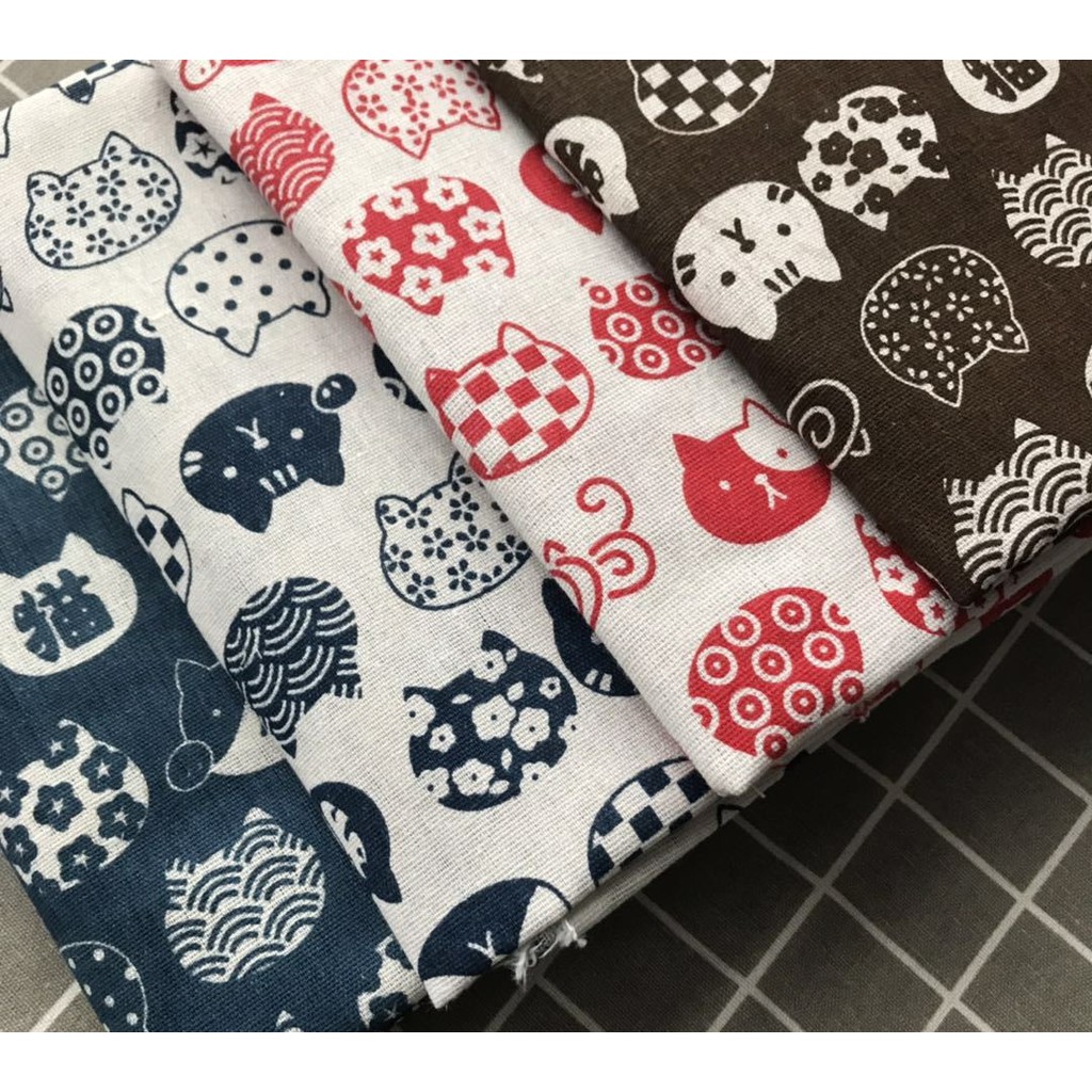 Vải linen họa tiết Mèo kitty đỏ V-F07