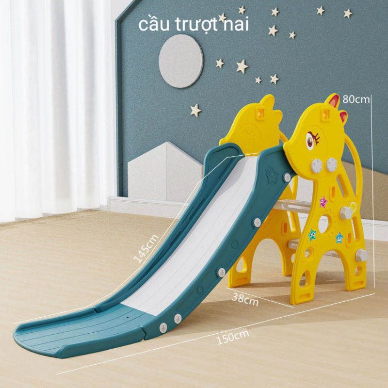 CẦU TRƯỢT CHO BÉ /  CẦU TUỘT TRONG NHÀ MẪU NGỰA PONY CHO BÉ TỪ 1- 5 TUỔI TẶNG KÈM BÓNG RỔ VÀ GẤU PHÁT NHẠC